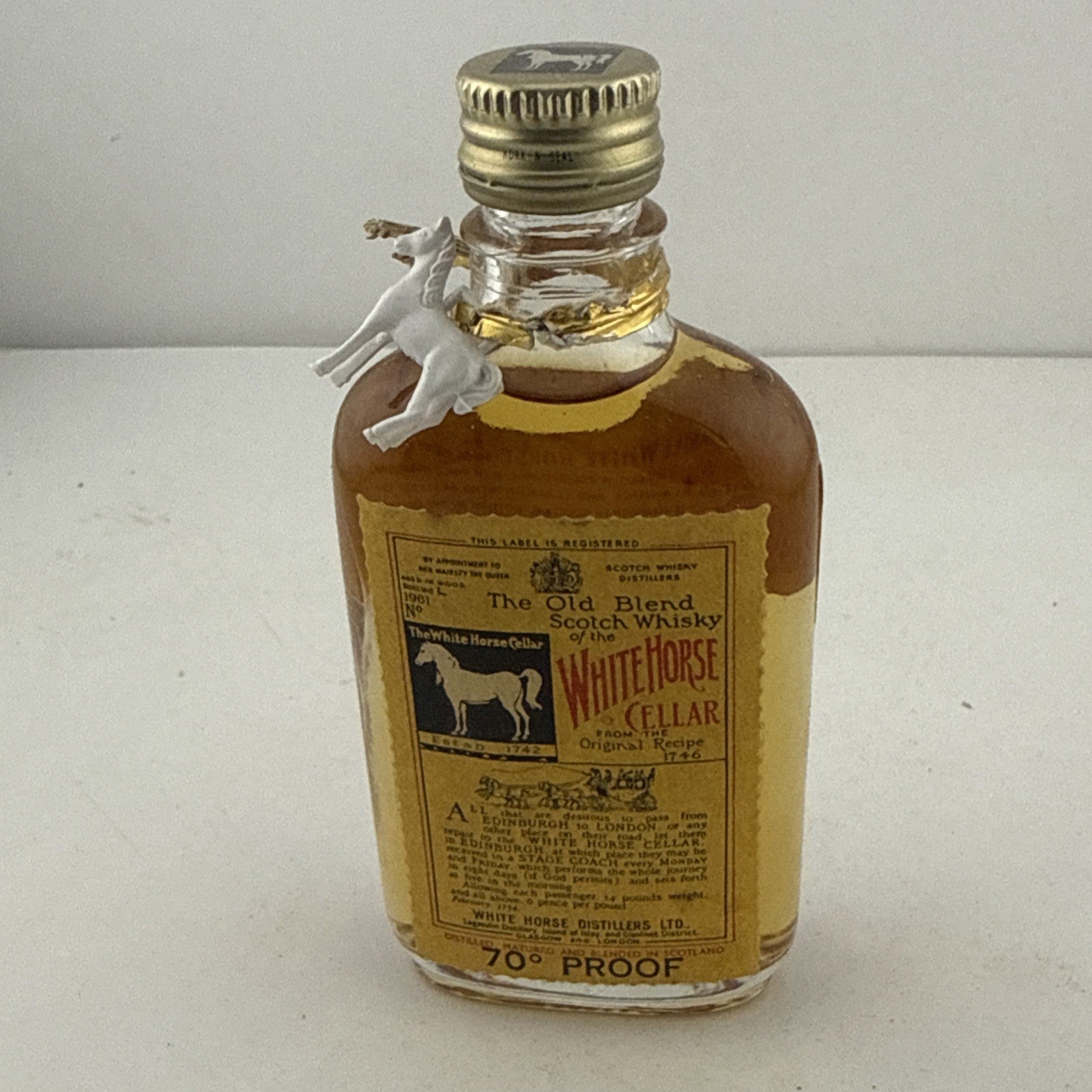 1950s White Horse Cellar Scotch Whisky Miniature 70 Proof Full