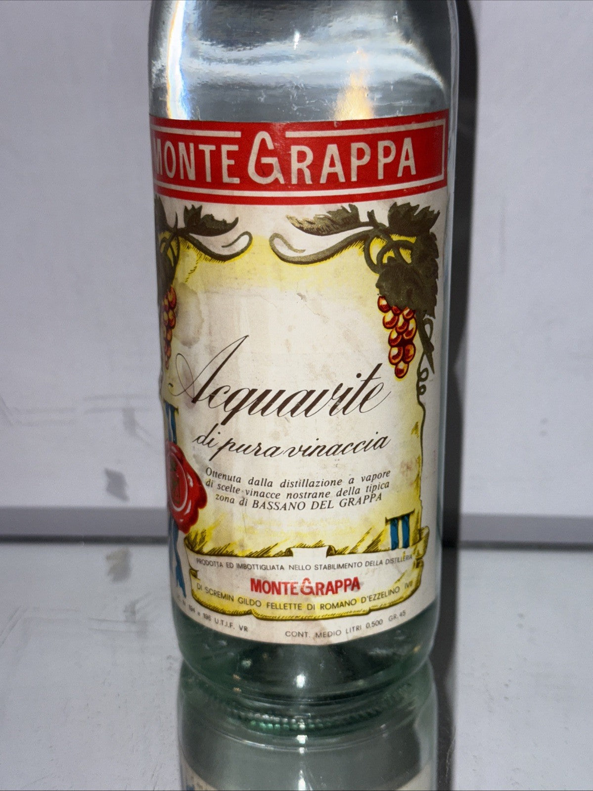 Acquavite di pura vinaccia” produced by Distilleria Monte Grappa 1970s
