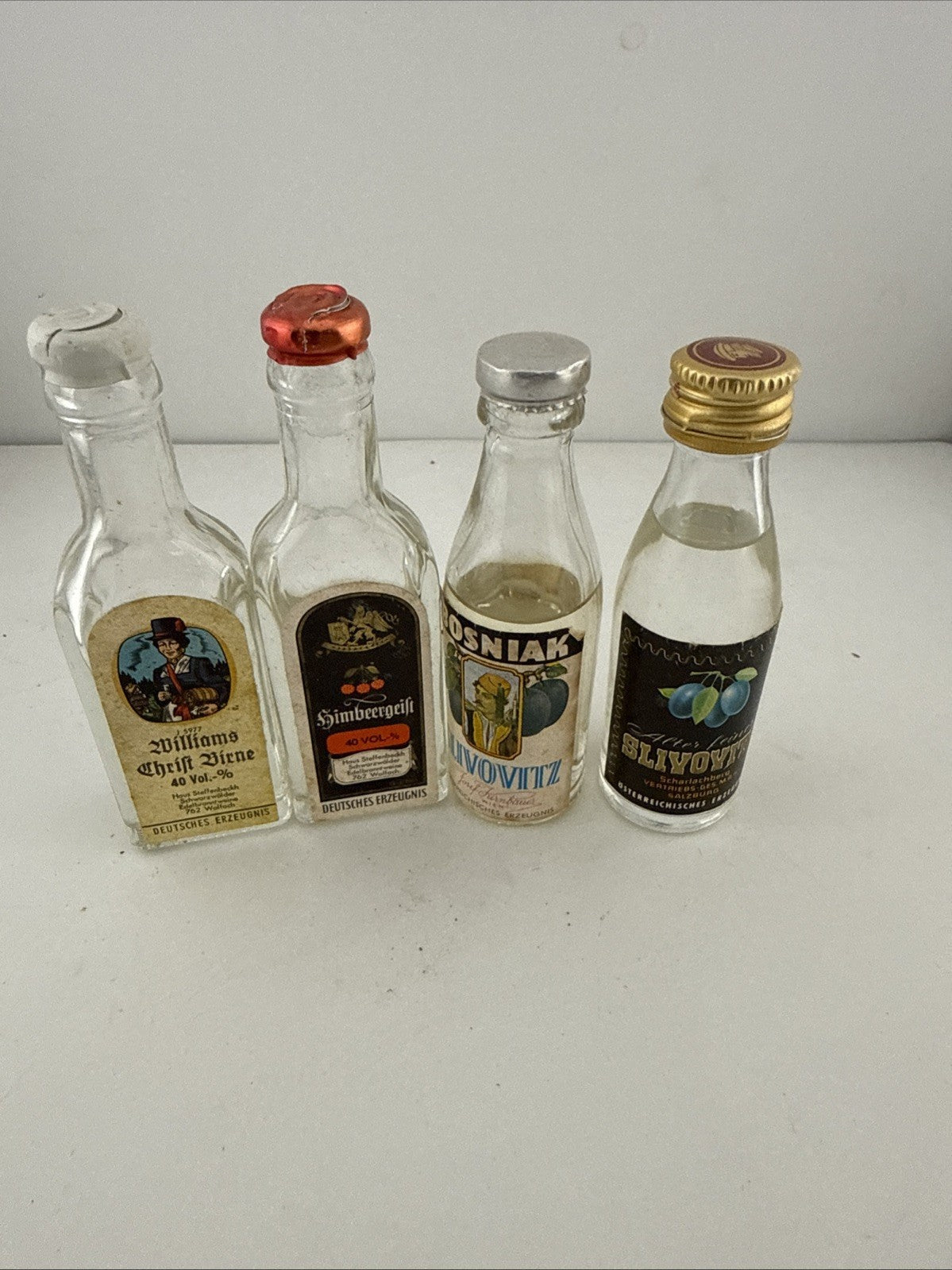 Vintage Collection of 4 European Fruit Schnapps & Slivovitz Miniatures 1970s/80s