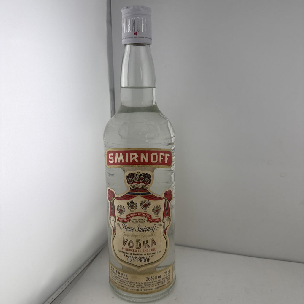 Vintage 1970s Smirnoff Vodka Full 75cl 65.5 Proof Embossed Bottle