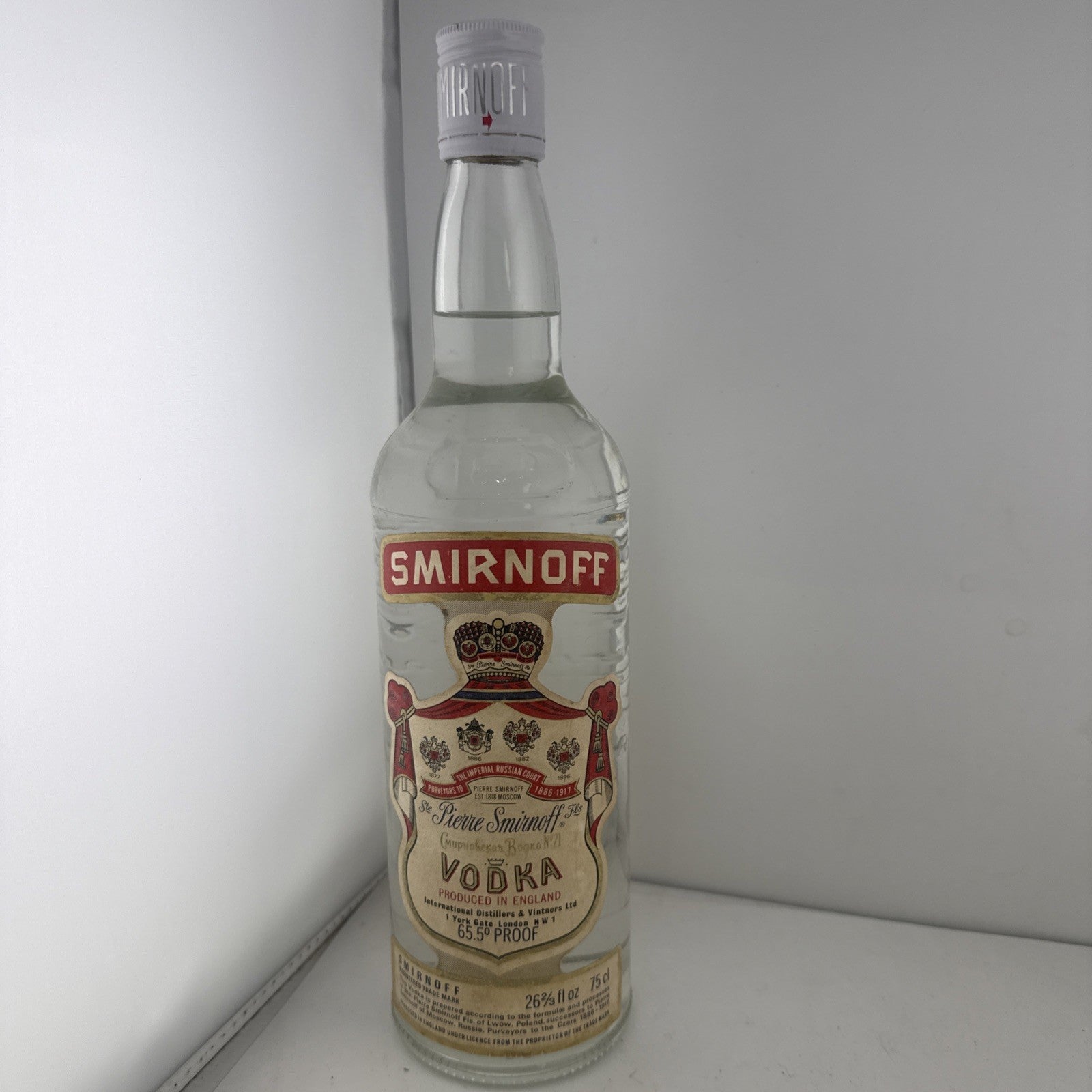 Vintage 1970s Smirnoff Vodka Full 75cl 65.5 Proof Embossed Bottle