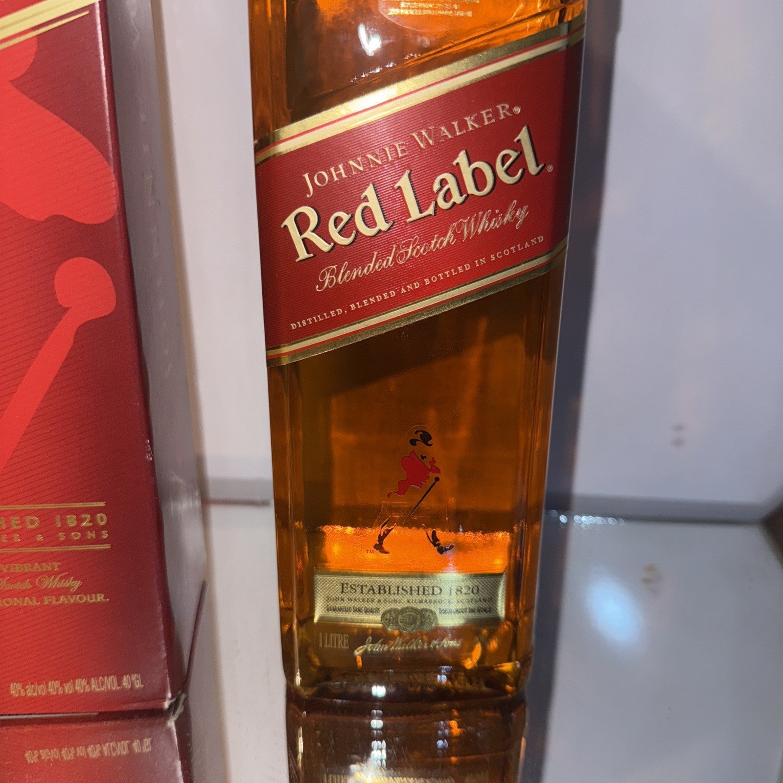 Johnnie Walker Red Label 1L Dated To 1980s Damage To Top Of Box Only