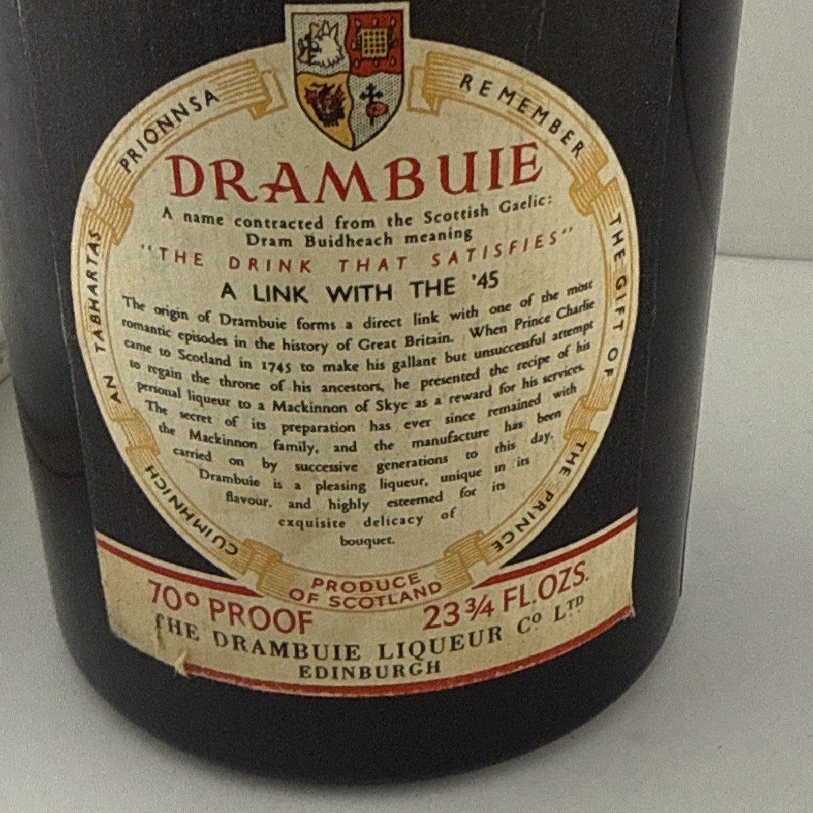 Vintage Drambuie Prince Charles Edward’s Liqueur 70 Proof Full 23 3-4 Floz 1970s
