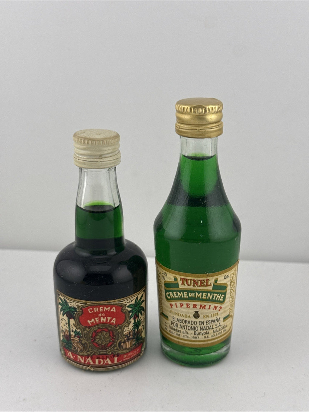 Vintage Spanish Liqueur Miniatures A Nadal Crema de Menta Tunel Peppermin