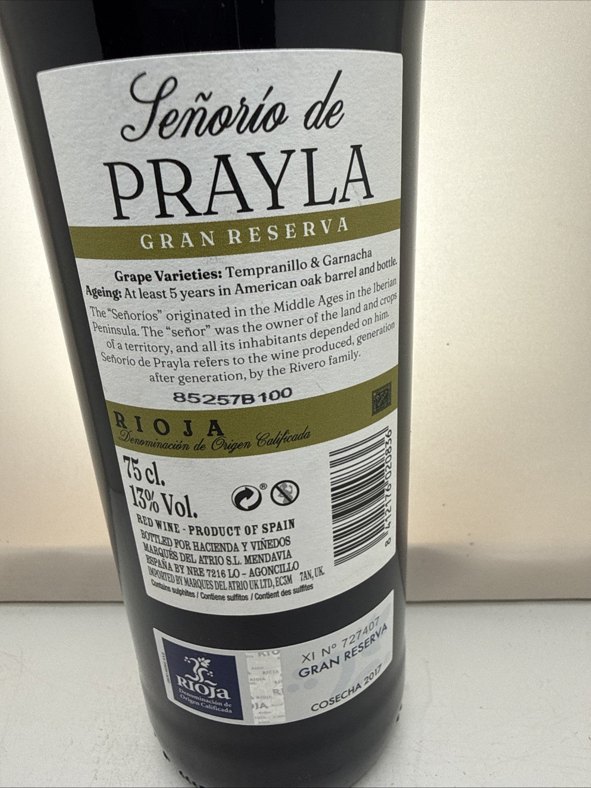 Señorío de Prayla Gran Reserva 2017 Rioja DOCa 8yo Tempranillo Elegant