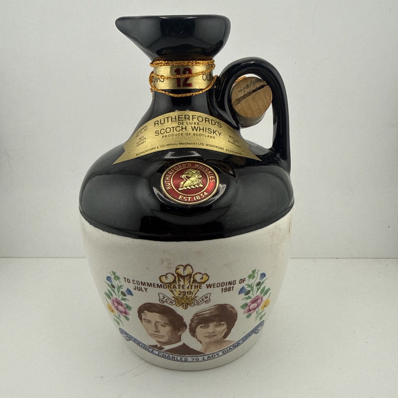Rutherford’s 12 Year Old Scotch Whisky Jug Decanter Charles & Diana 1981