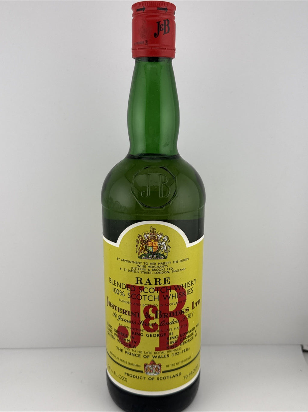 Justerini & Brooks Rare Blended Scotch Whisky 70 Proof Green Bottle Mid 1960s