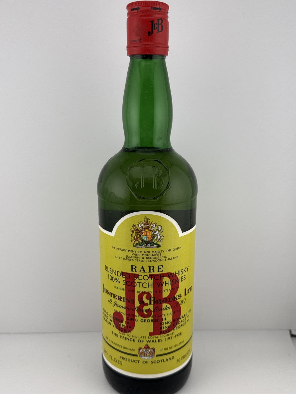 Justerini & Brooks Rare Blended Scotch Whisky 70 Proof Green Bottle Mid 1960s