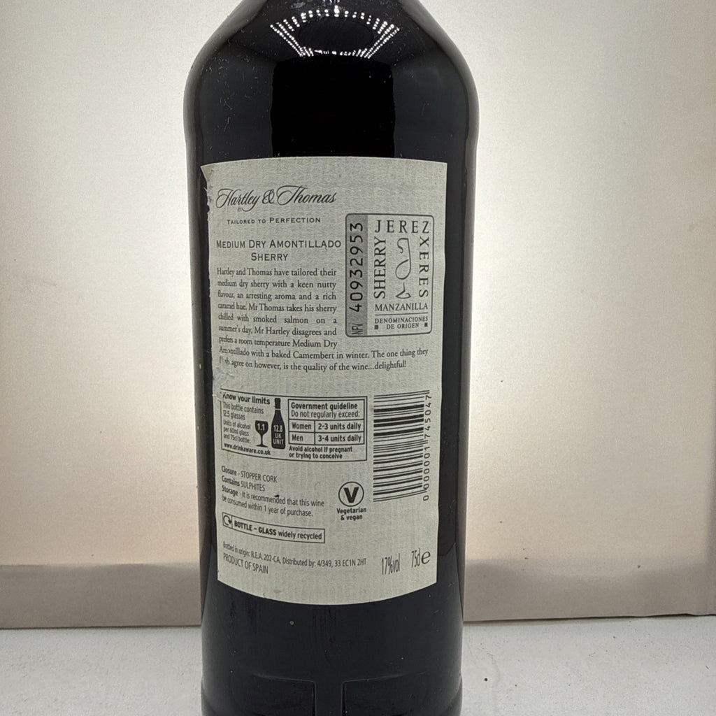Hartley & Thomas Medium Dry Amontillado Sherry. Jerez Spain. 75cl 17%.
