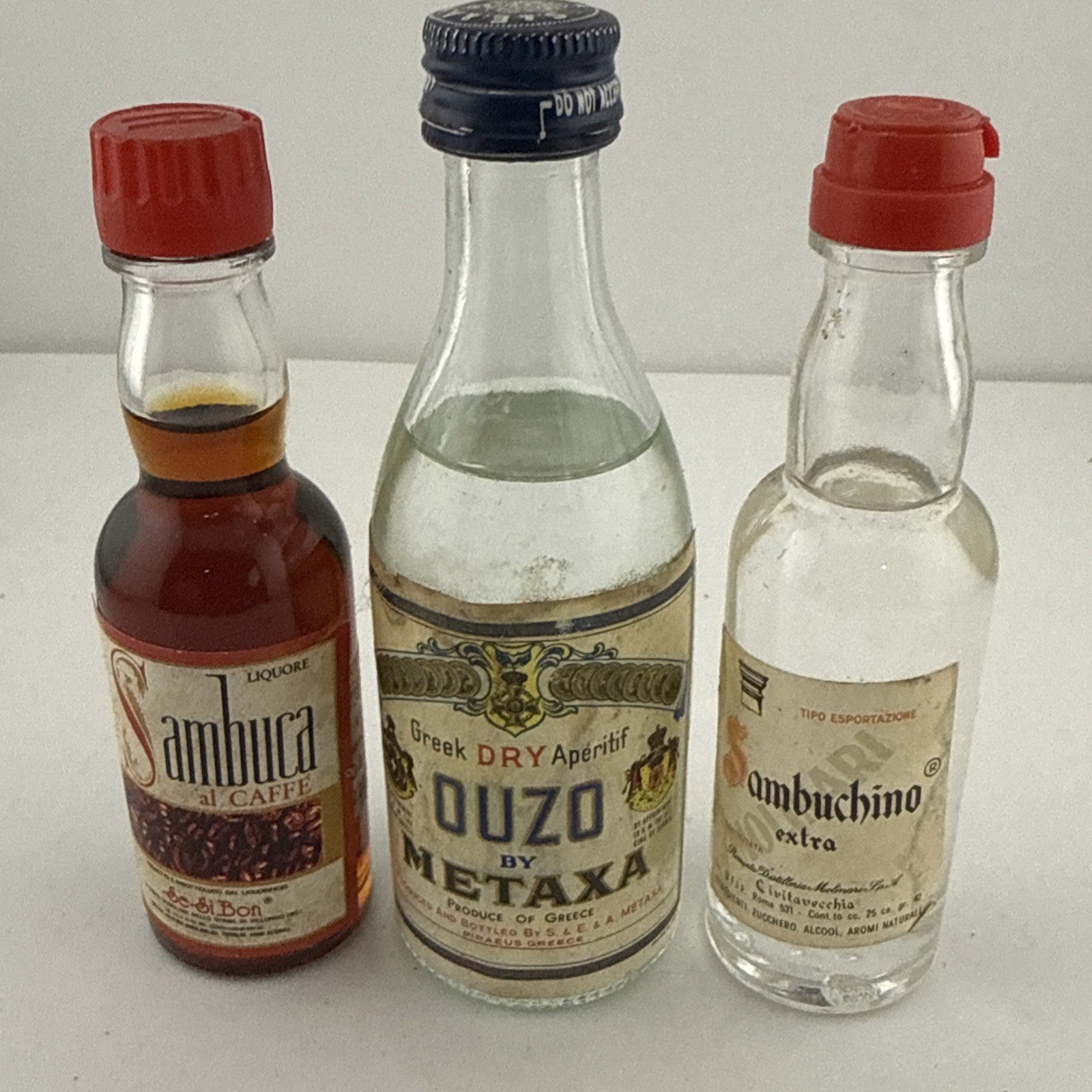 Vintage Liqueur Miniatures Set Metaxa Ouzo Sambuca Sambuchino 1970s/80s