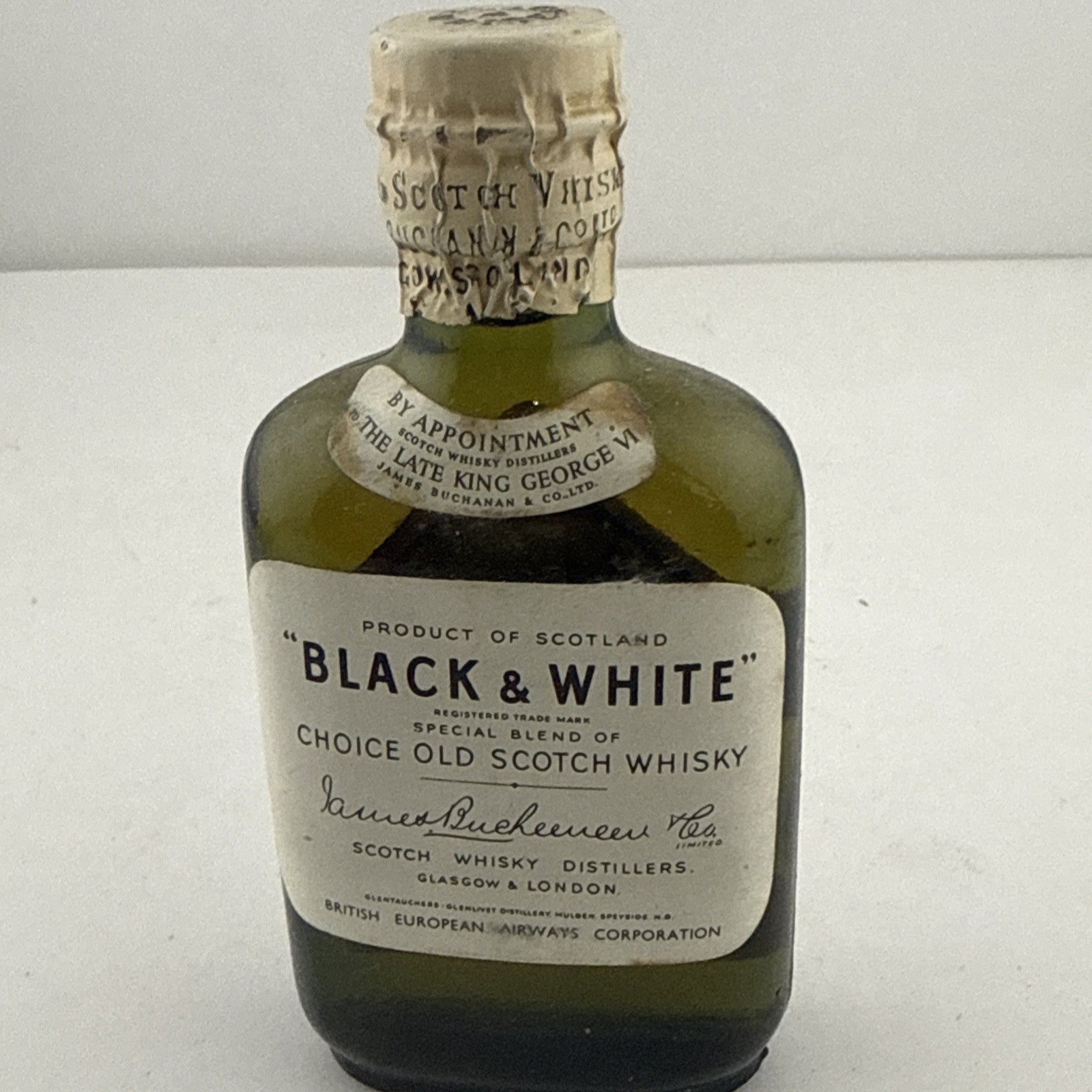 1950s/60s Black & White Scotch Whisky BEA Airline Miniature Full