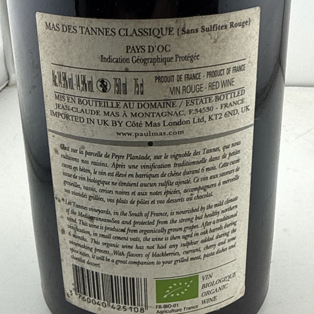 Mas des Tannes Classique 2023 Organic Pays d’Oc Red Wine 75cl 14.5% ABV