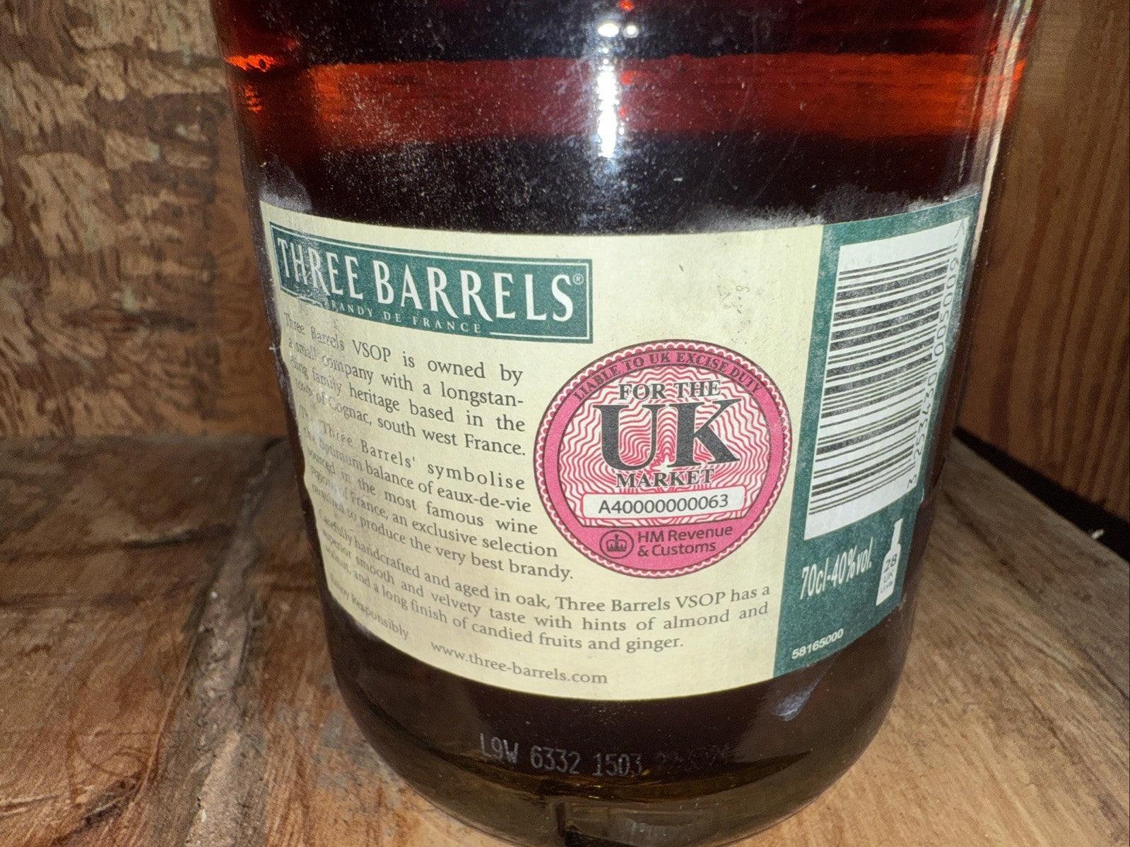 Three Barrels Brandy VSOP 70cl Abv 38%