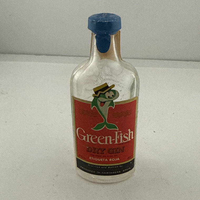 Vintage Green-Fish Dry Gin Miniature Etiqueta Roja Spain Bottle