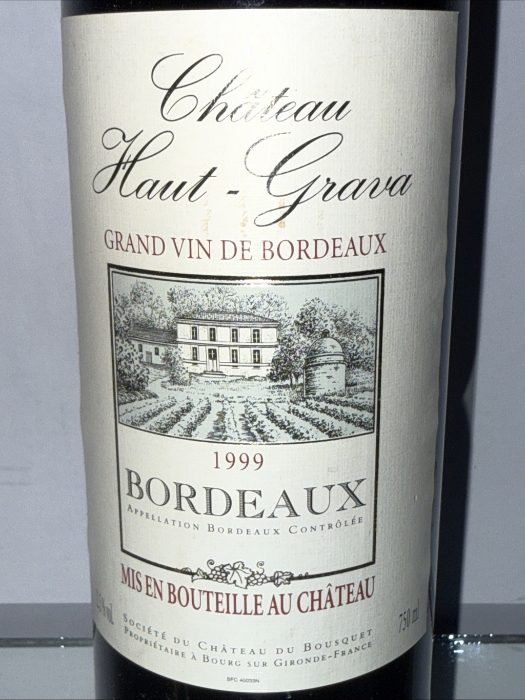 (750 ml) bottle of Château Haut-Gravette Bordeaux AOC 1999