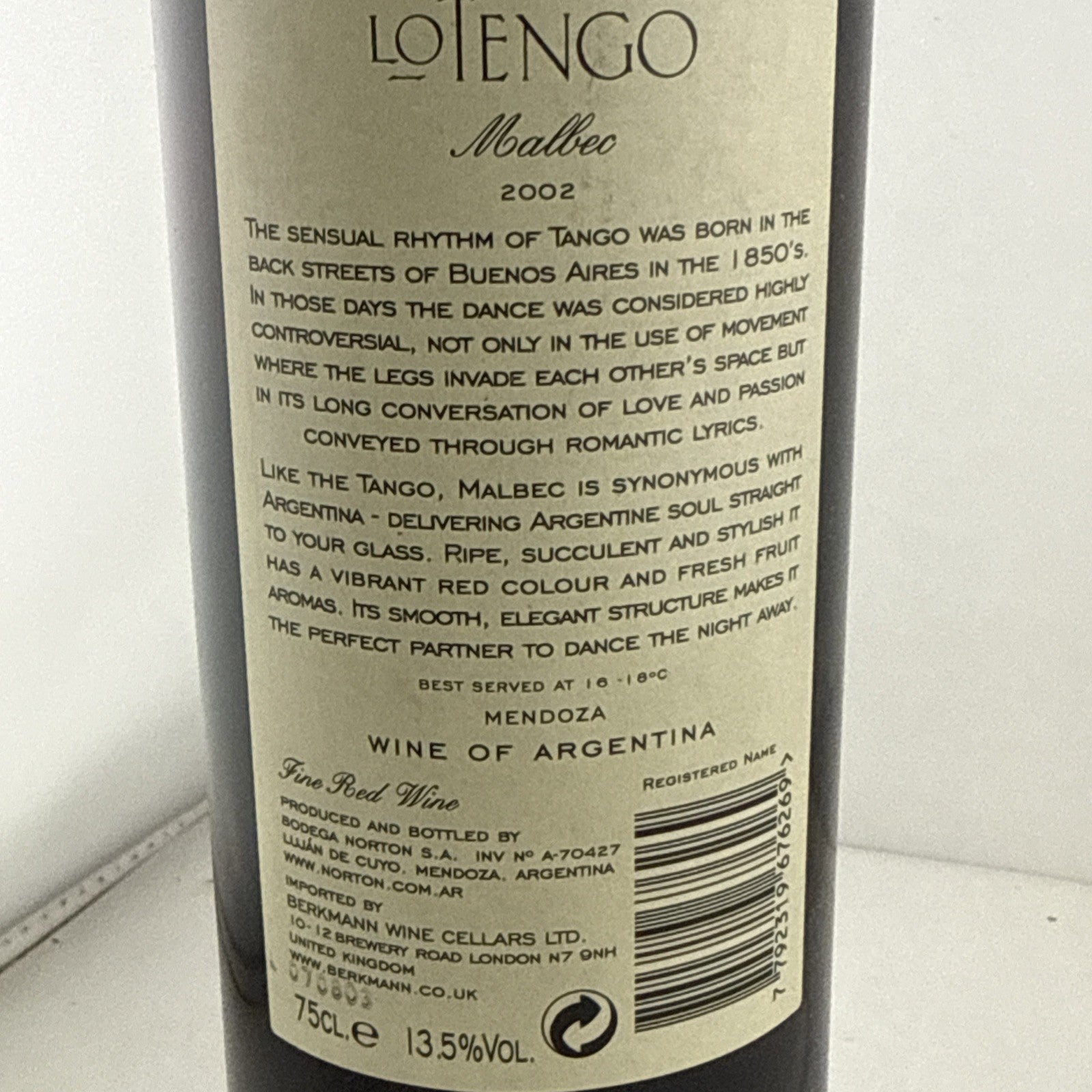 2002 Lo Tengo Malbec Argentina Red Wine 75cl Full Bottle
