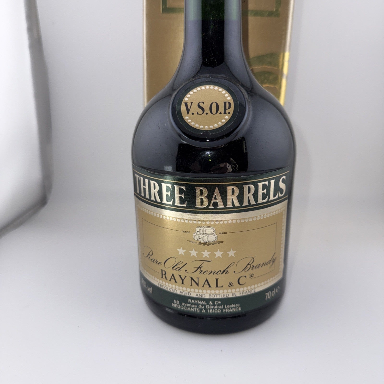 Three Barrels VSOP Cognac Estimated Bottled Late 1980s Boxed