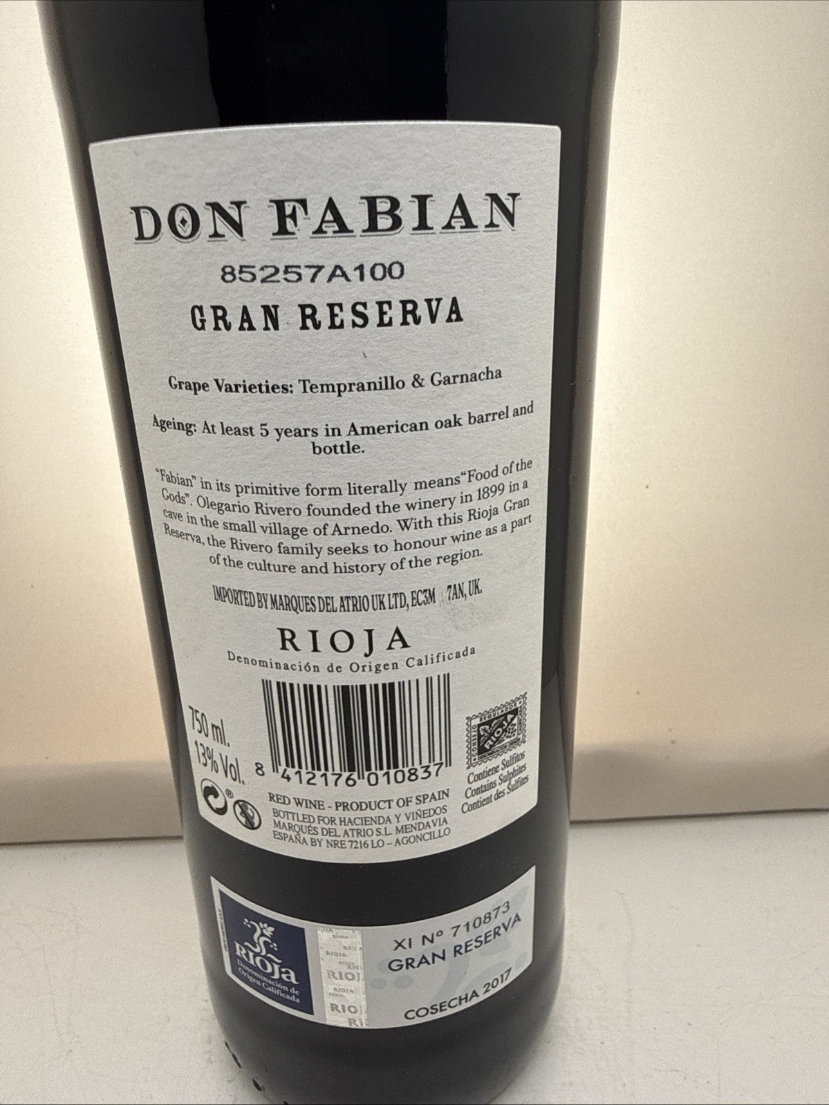 Don Fabian Gran Reserva 2017 Rioja 8yo Tempranillo