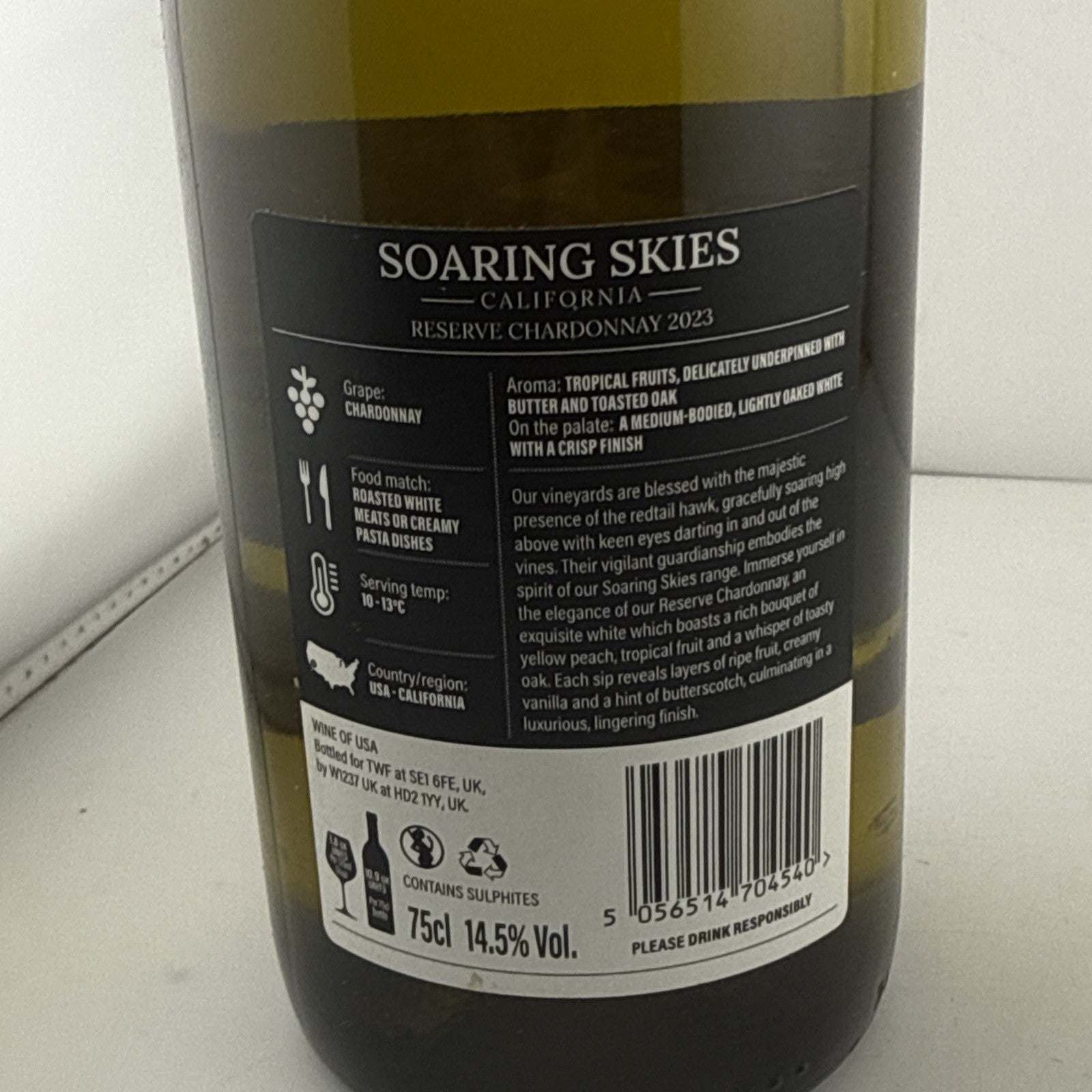 Soaring Skies Reserve Chardonnay 2023 California White Wine 75cl 14.5%