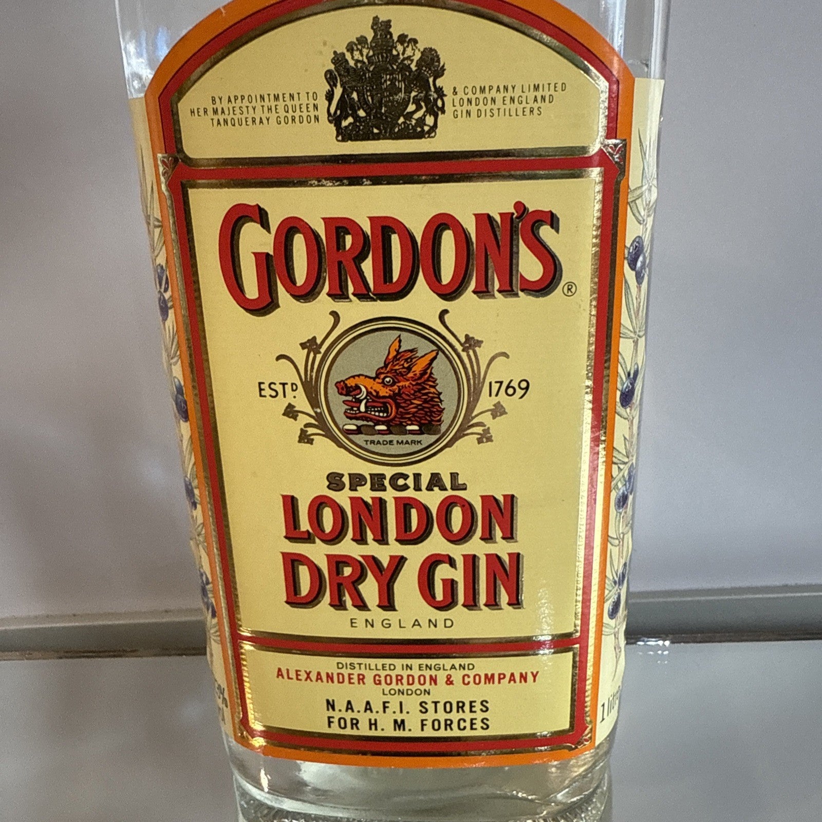 Gordon's Special Dry London Gin 1L 1980s bottled For HM Forces NAAFI