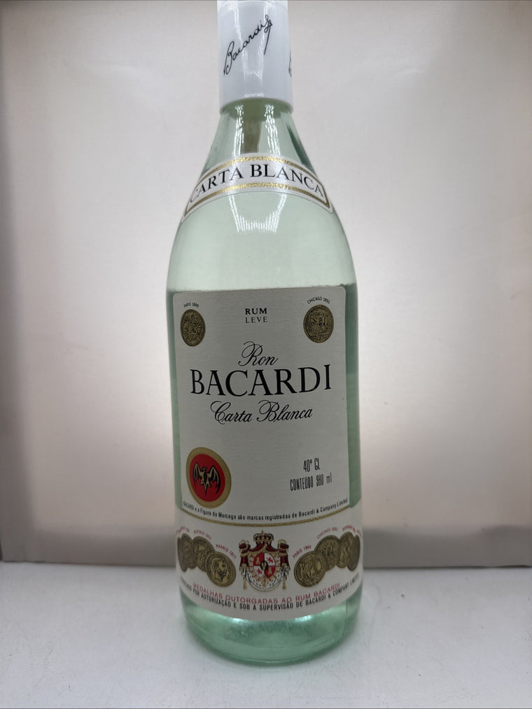 Bacardi Carta Blanca Rum — 980ml vintage 1960s–70s bottling. Rare size. Sealed.