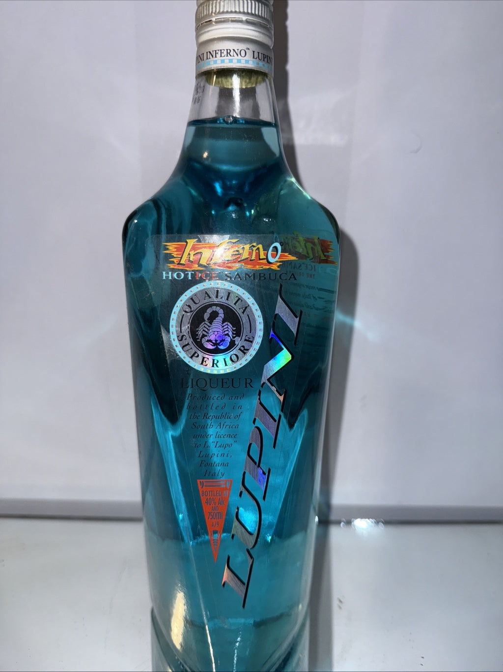 75cl bottle of Lupini Inferno Hot Ice  Sambuca 38% Abv