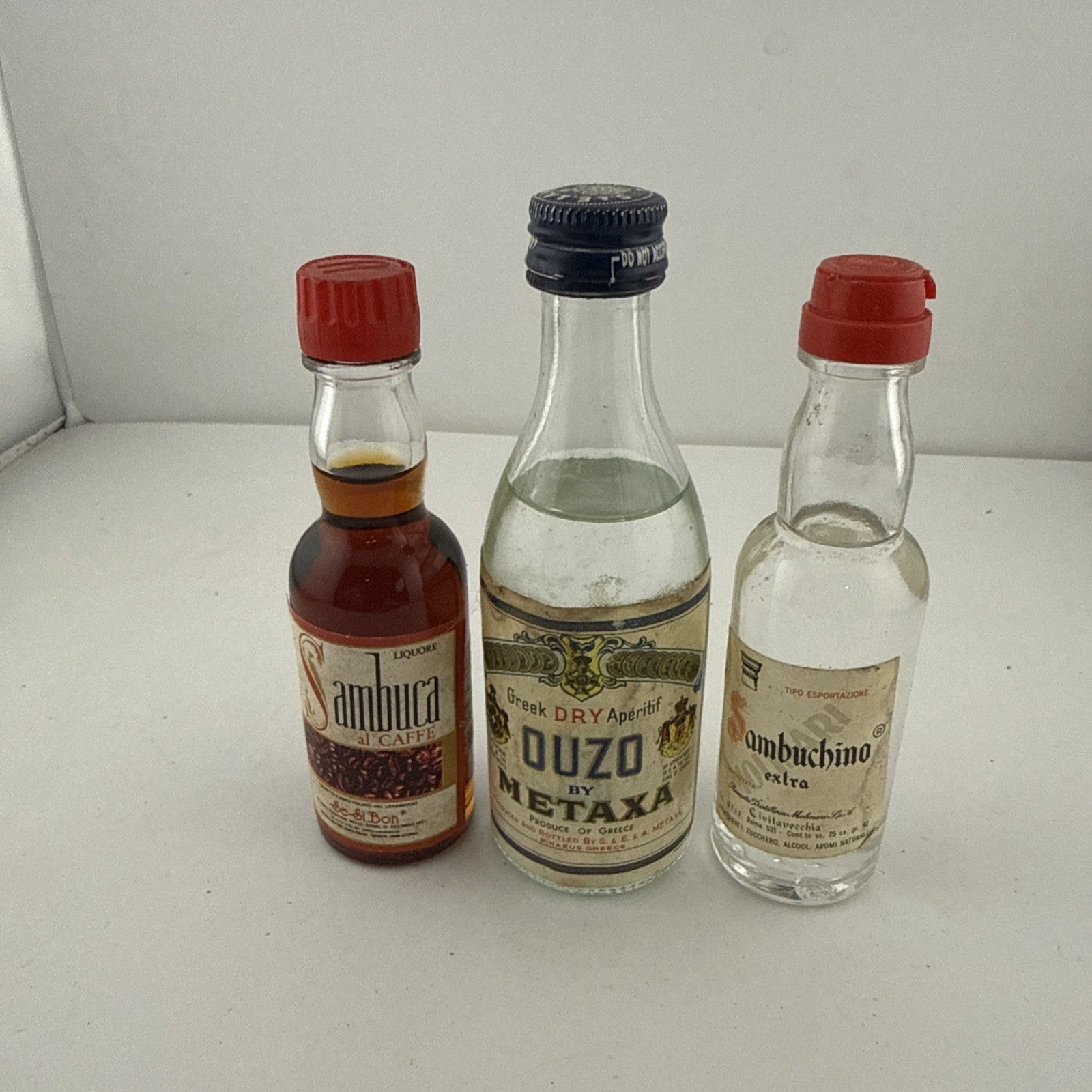 Vintage Liqueur Miniatures Set Metaxa Ouzo Sambuca Sambuchino 1970s/80s