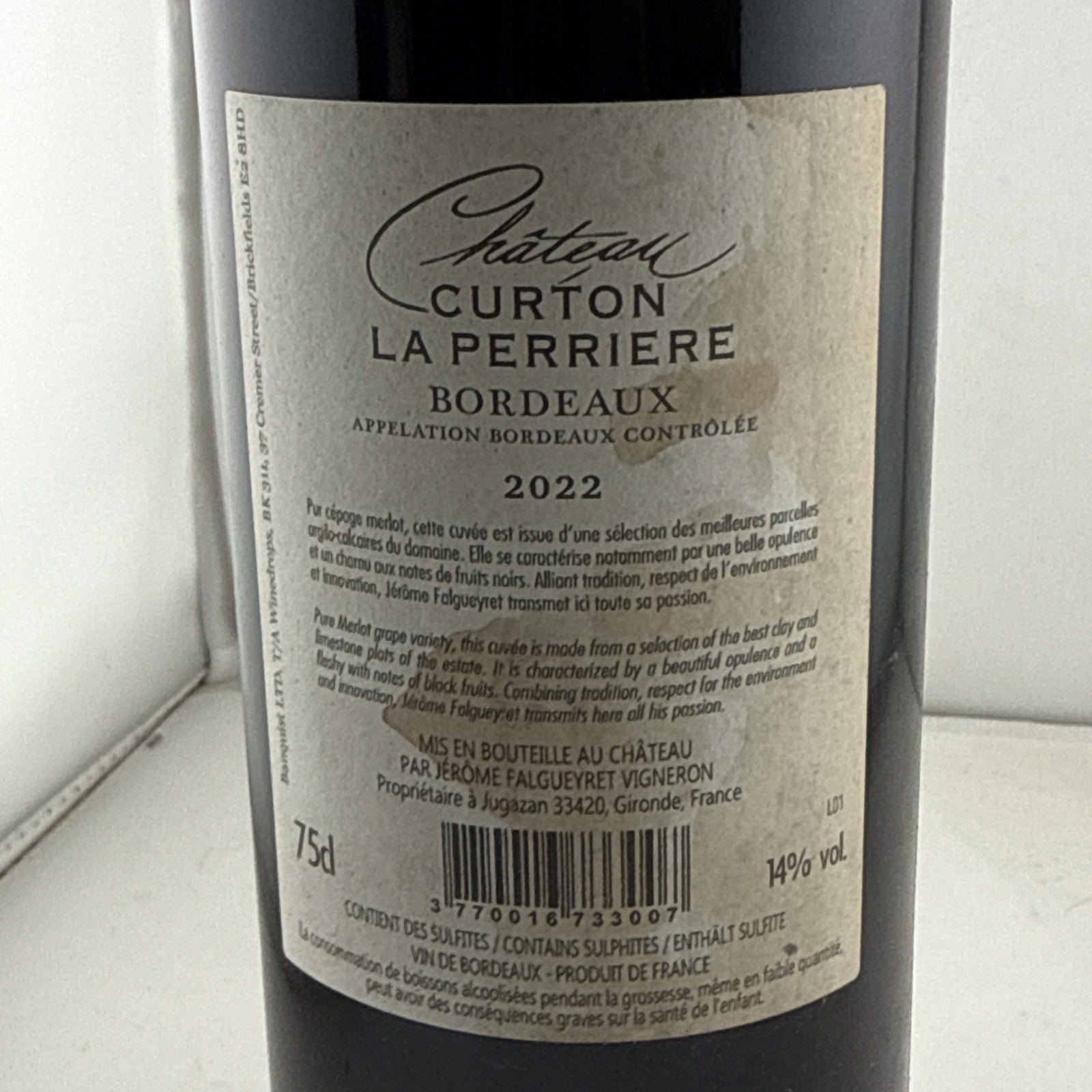 Château Curton La Perrière Bordeaux Merlot 2022 Red Wine 75cl 14% ABV