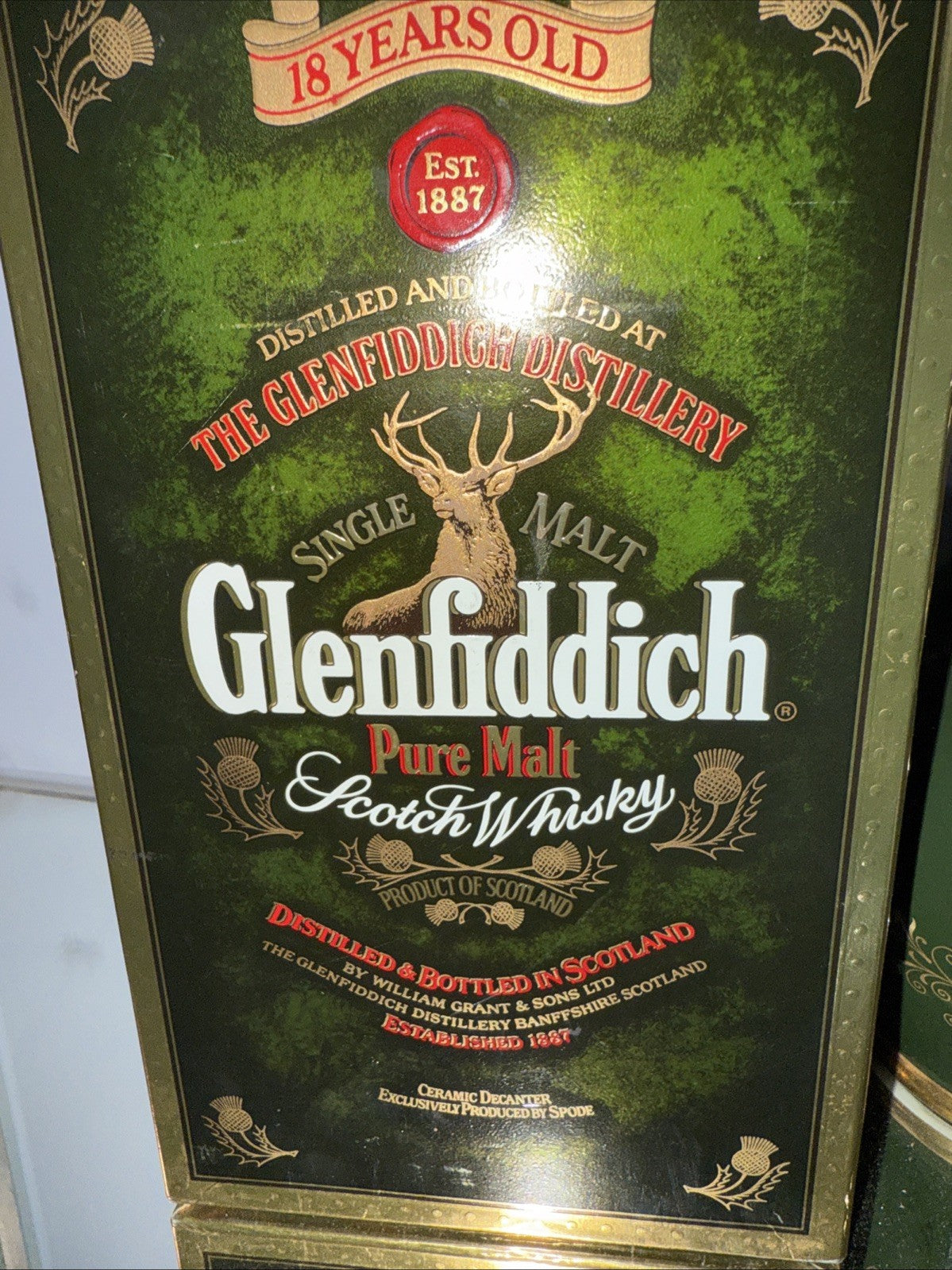 Glenfiddich 18 Year Old Single Malt Scotch Whisky,  decanter Orig Box Collectors
