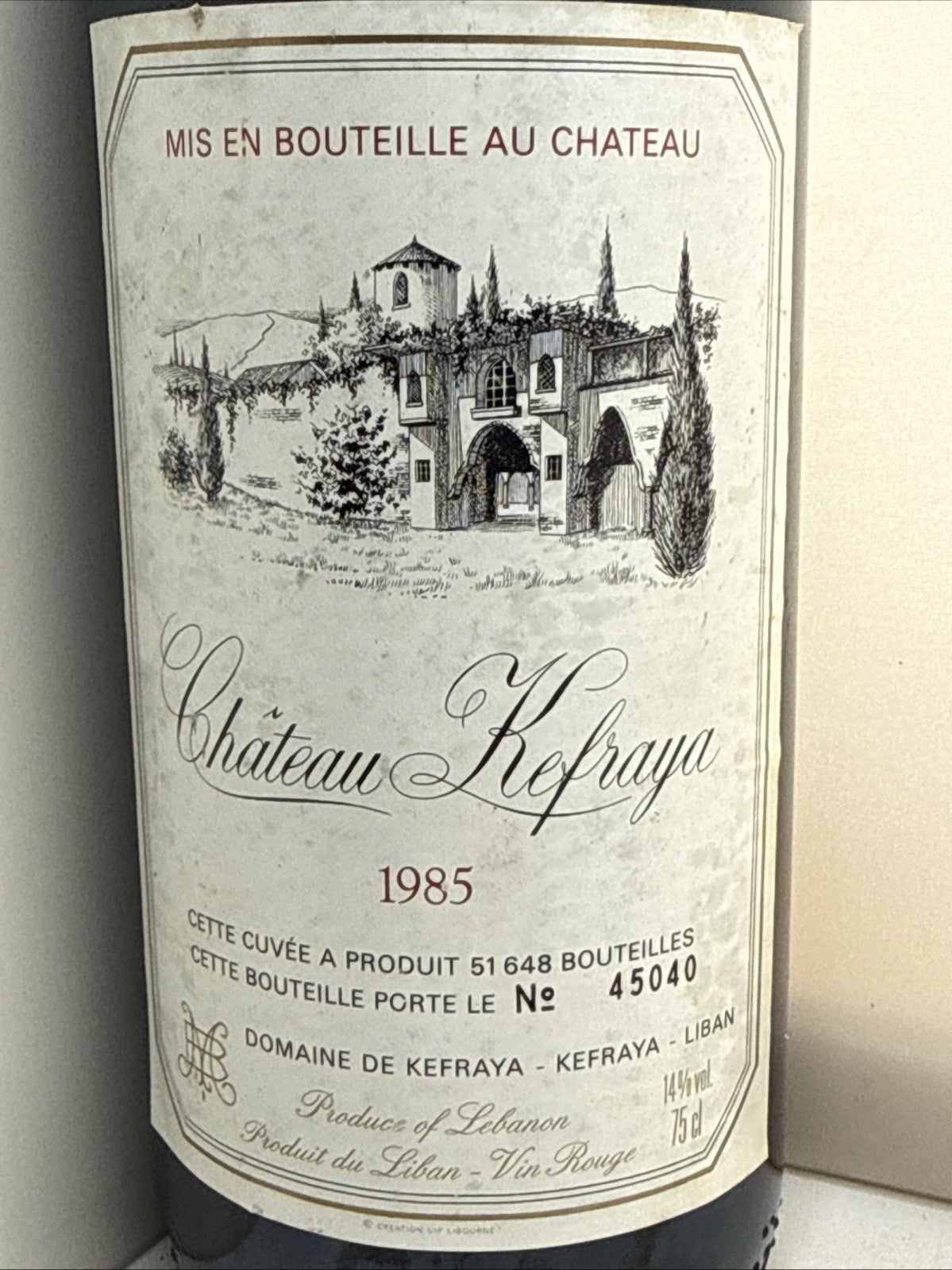 Château Kefraya 1985 Lebanese Red Wine 75cl 14% Rare Vintage Bottom Neck Level