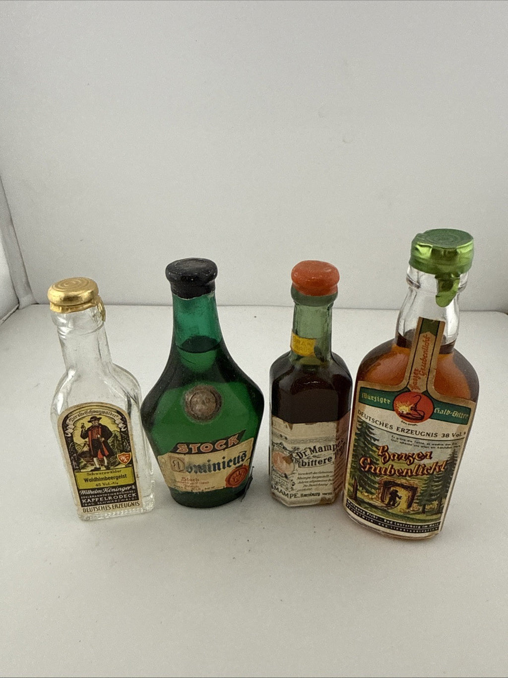 Vintage German Miniature Spirits Bottles Collection Stock Dominicus Mampé
