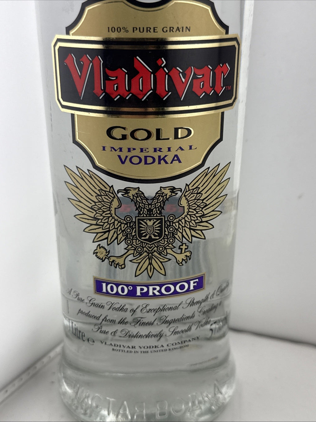 Vladivar Gold Imperial Vodka 1 Litre 57% Vintage High Strength Bottle 1990s