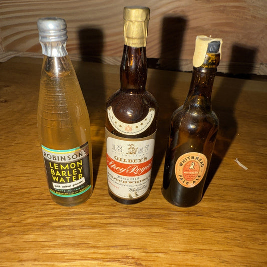3 Mini Miniatures Lemon Barley water Whitbreads ale gilbys gin