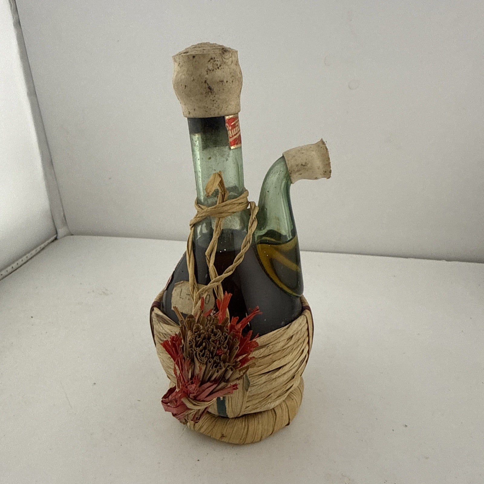 Vintage Italian Grappa Liqueur Pipe Decanter Straw Wrapped Miniature