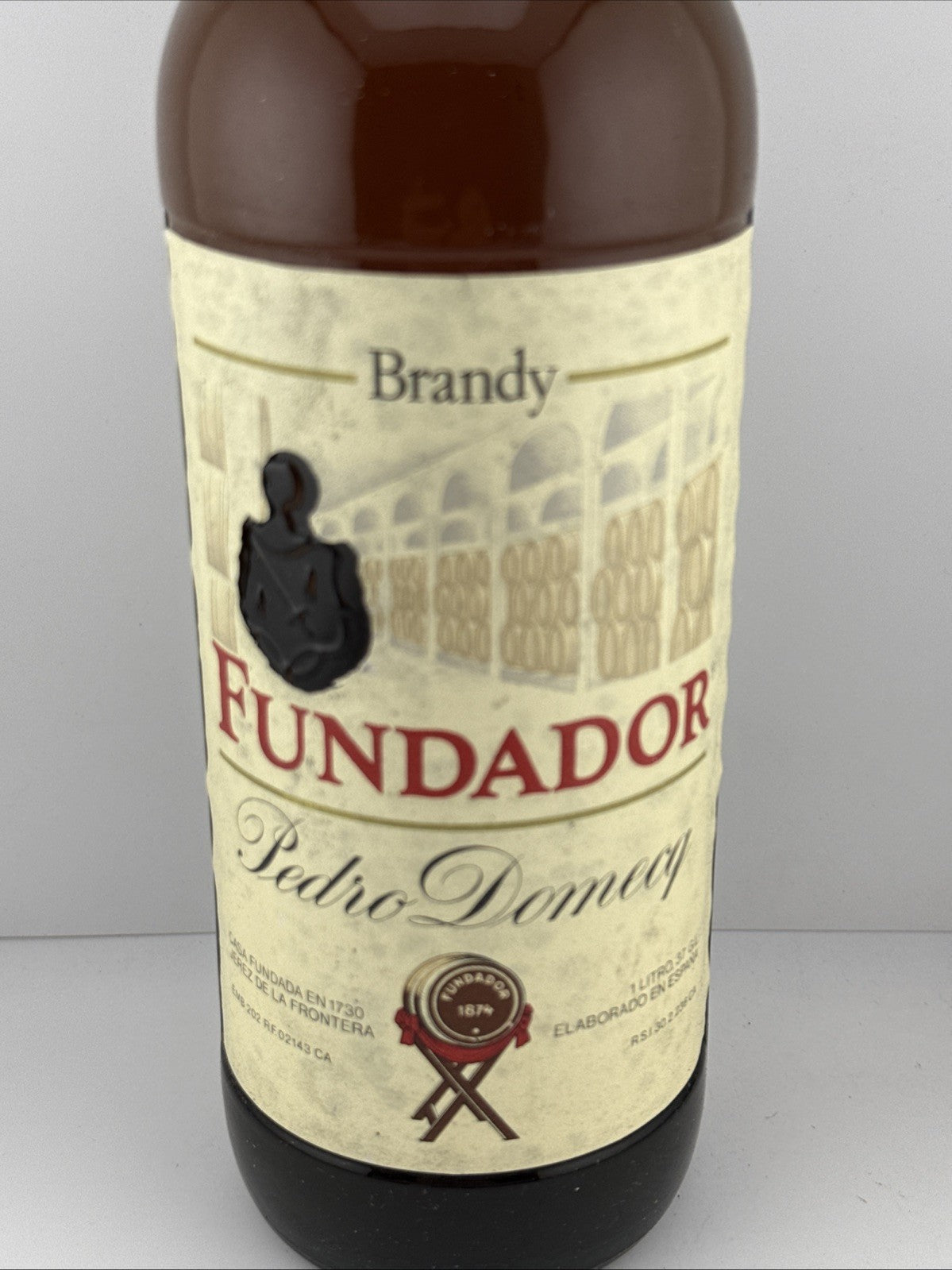 Vintage Fundador Brandy Pedro Domecq 1 Litre 37% – Spain – c. 1980s