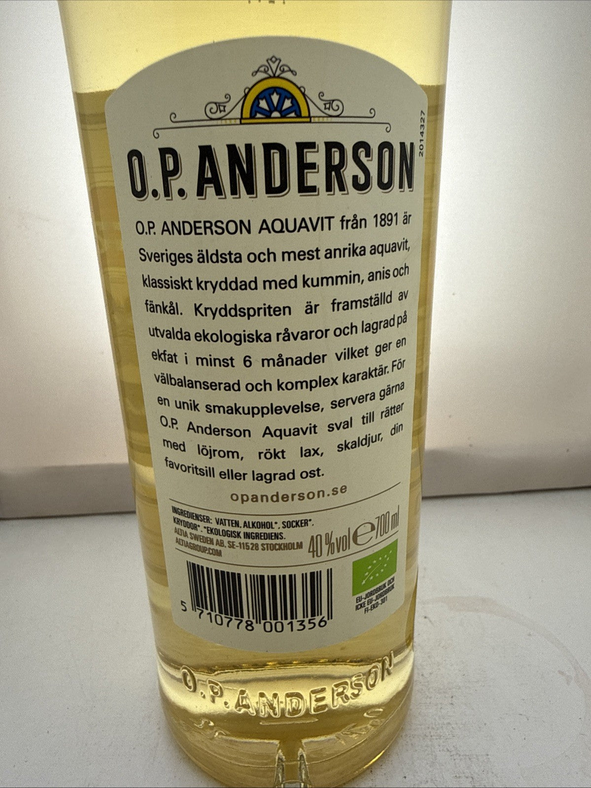 O.P. Anderson Organic Aquavit Swedish Aquavit 40% 700ml Cheapest Delivered In Uk