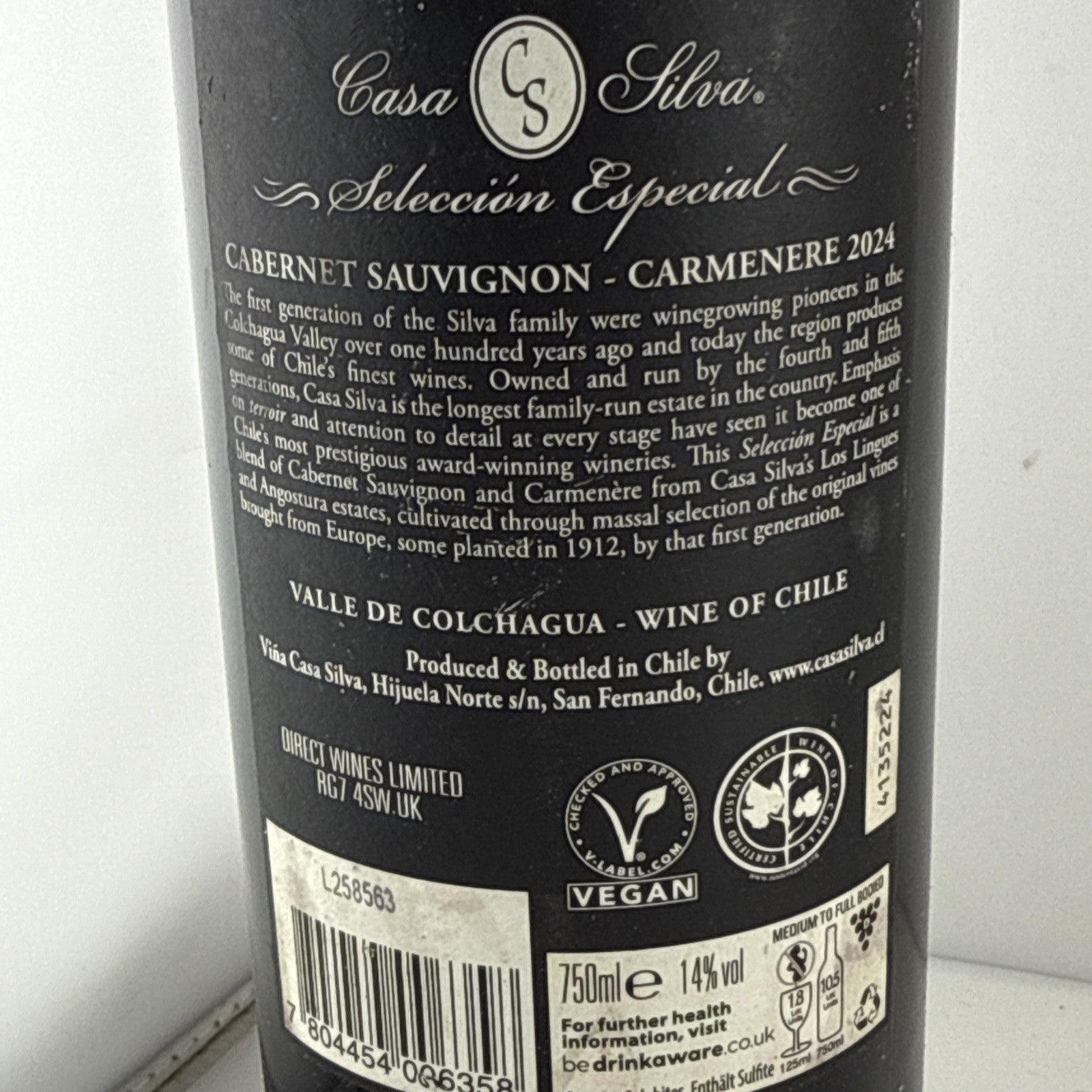 2024 Chilean Cabernet Sauvignon & Carménère. Unopened 75cl Vegan Wine