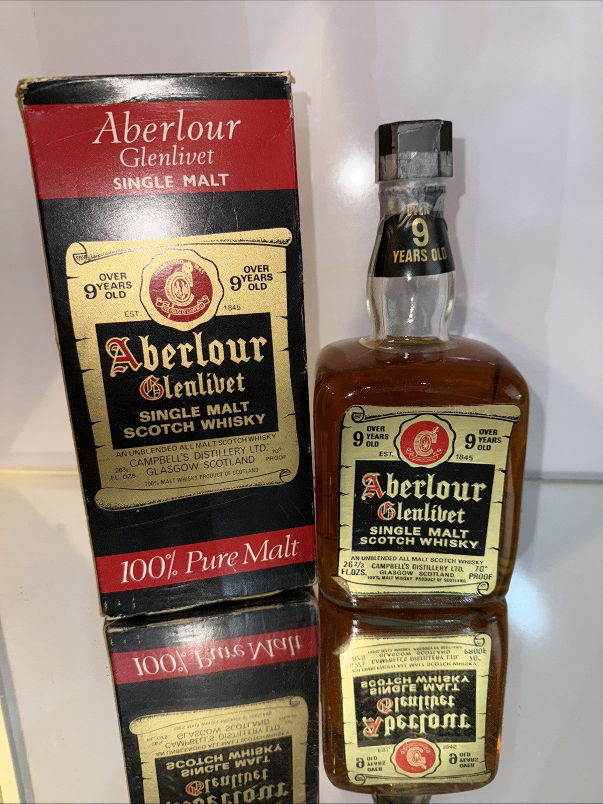 Abelour Glenlivet Single Malt Whisky Bottled In 1960s 70% Proof 26 2/3 Floz