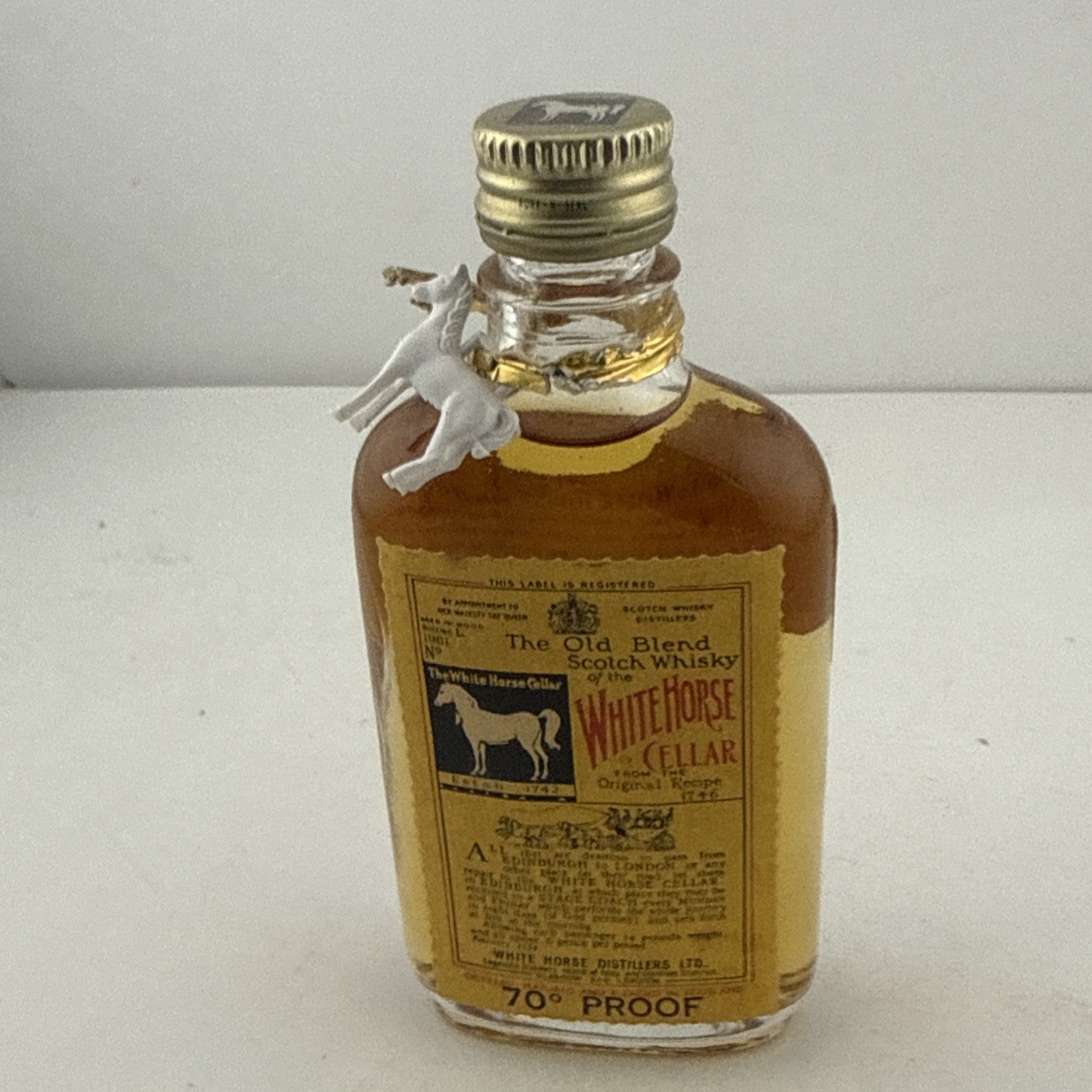 1950s White Horse Cellar Scotch Whisky Miniature 70 Proof Full
