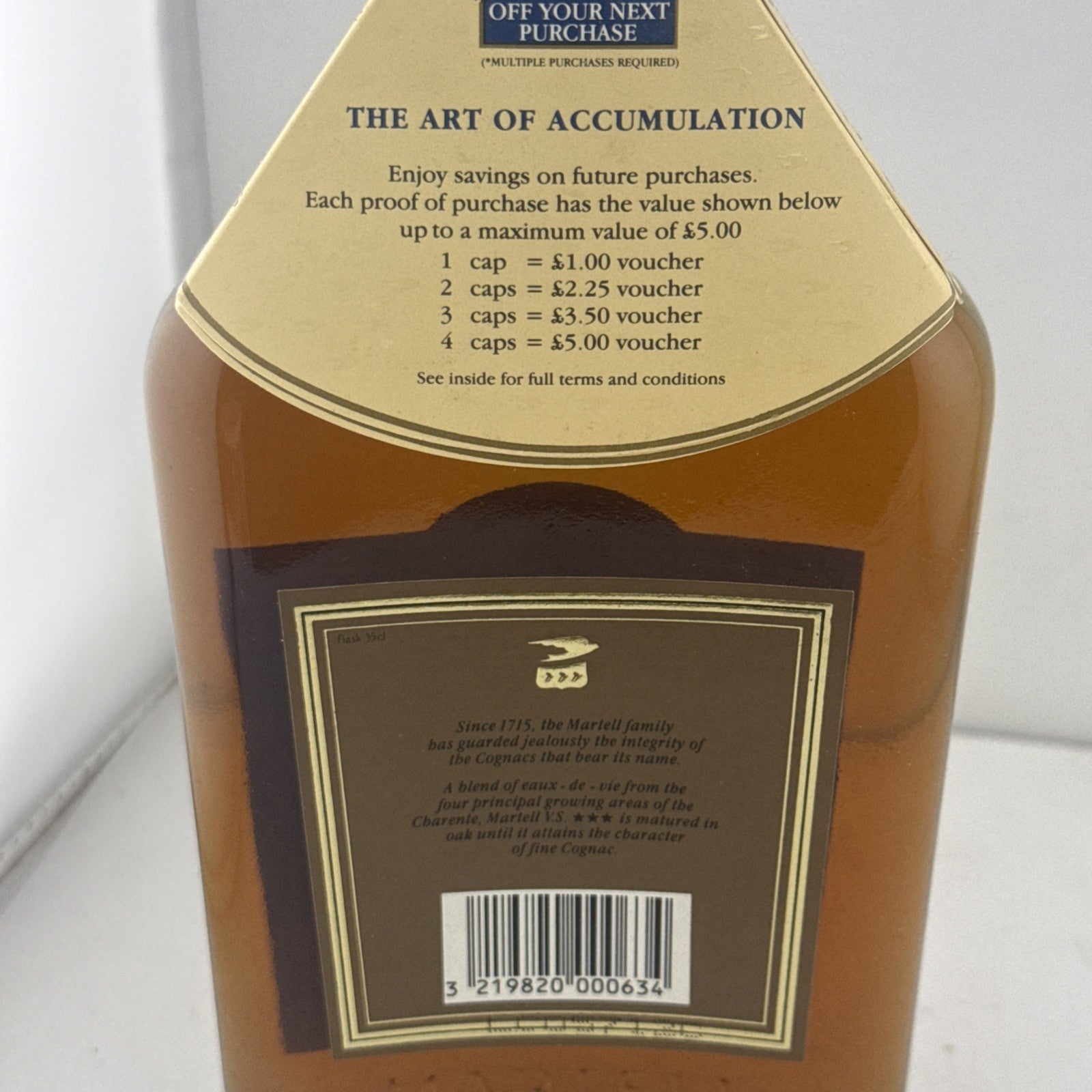1993 Martell VS Fine Cognac 35cl Flask Bottle With Promo Neck Tag