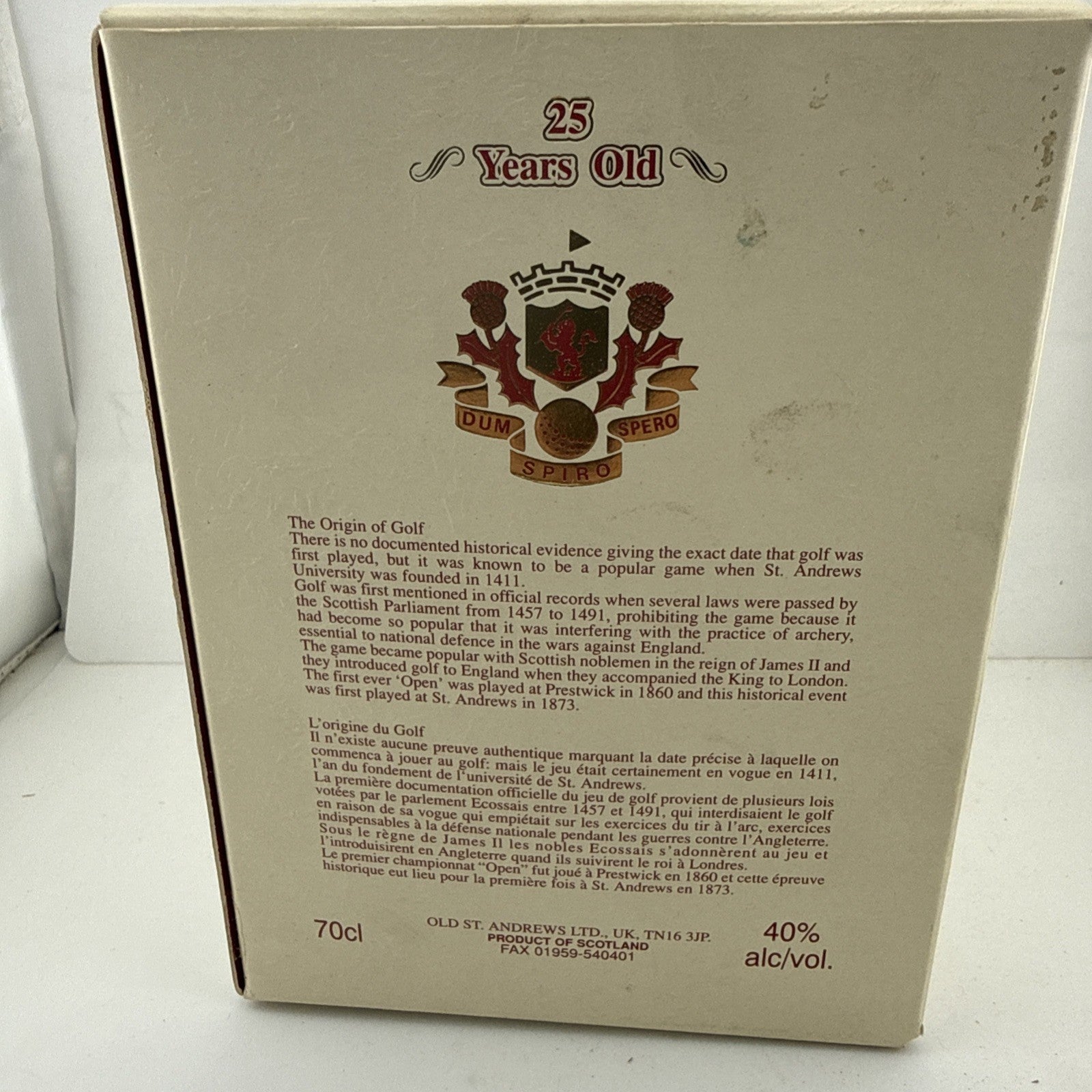 Old St Andrews 1980s Whisky 70cl 40%  Caddy Bag And Full Bottle