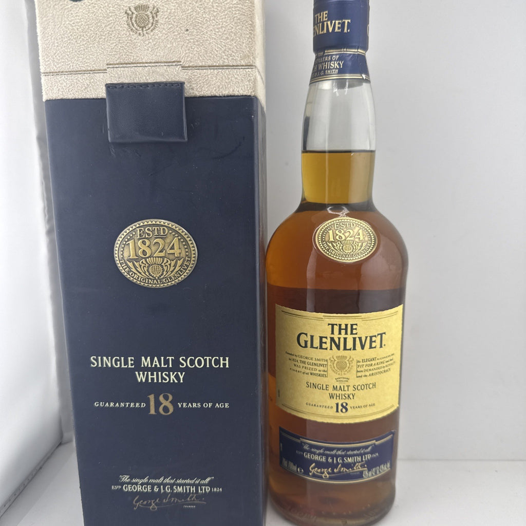 Glenlivet 18yo Single Malt; label/box style dates it to the mid-2000s.
