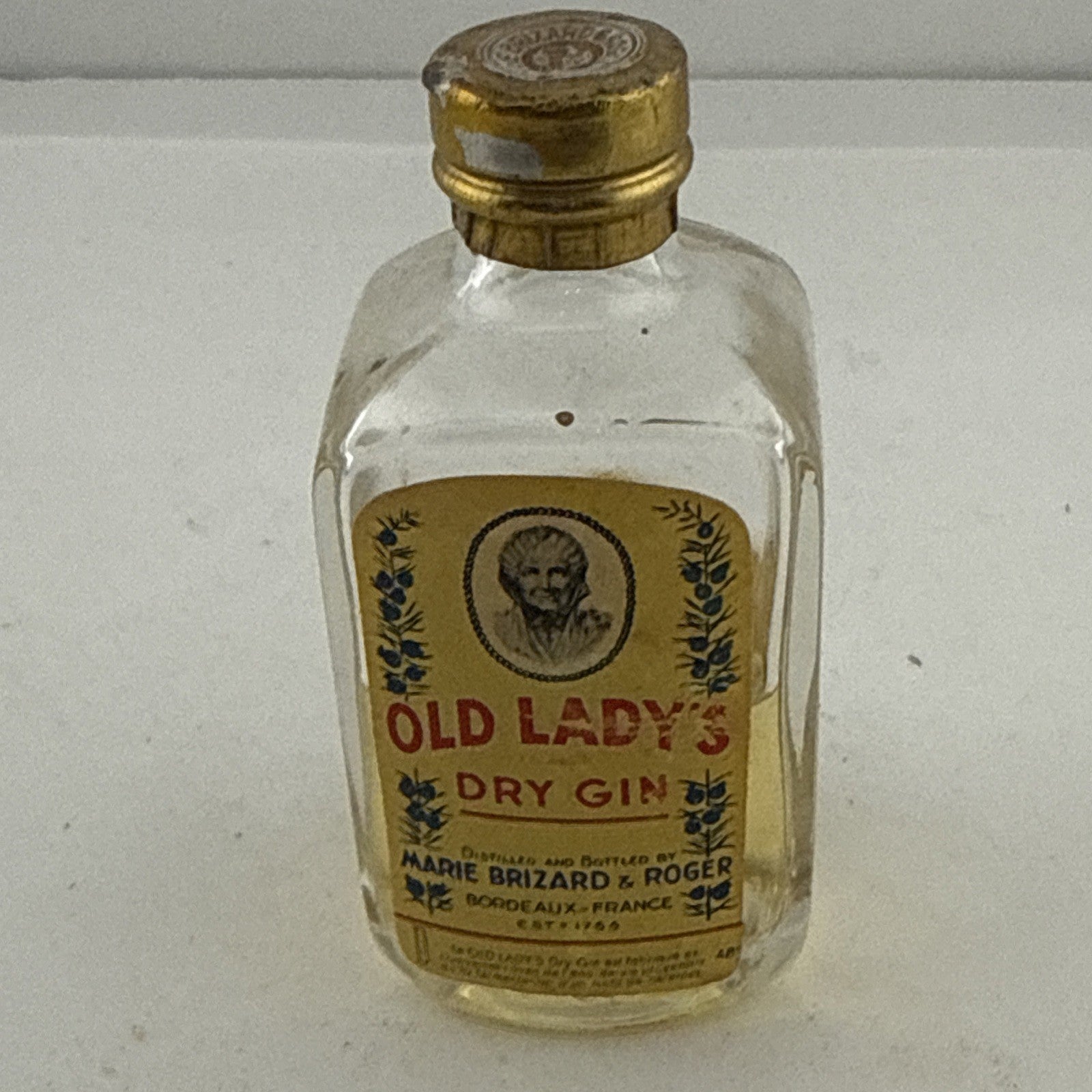 Vintage Old Lady’s Dry Gin Miniature Marie Brizard Bordeaux France