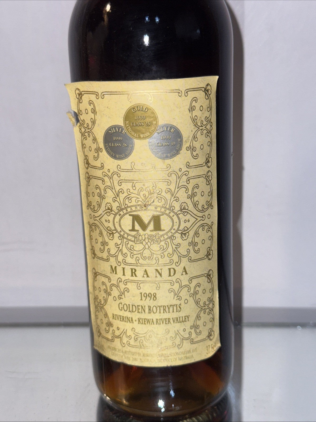 1998 Miranda Golden Botrytis Sémillon Desert White Wine Austrailia 375 Ml