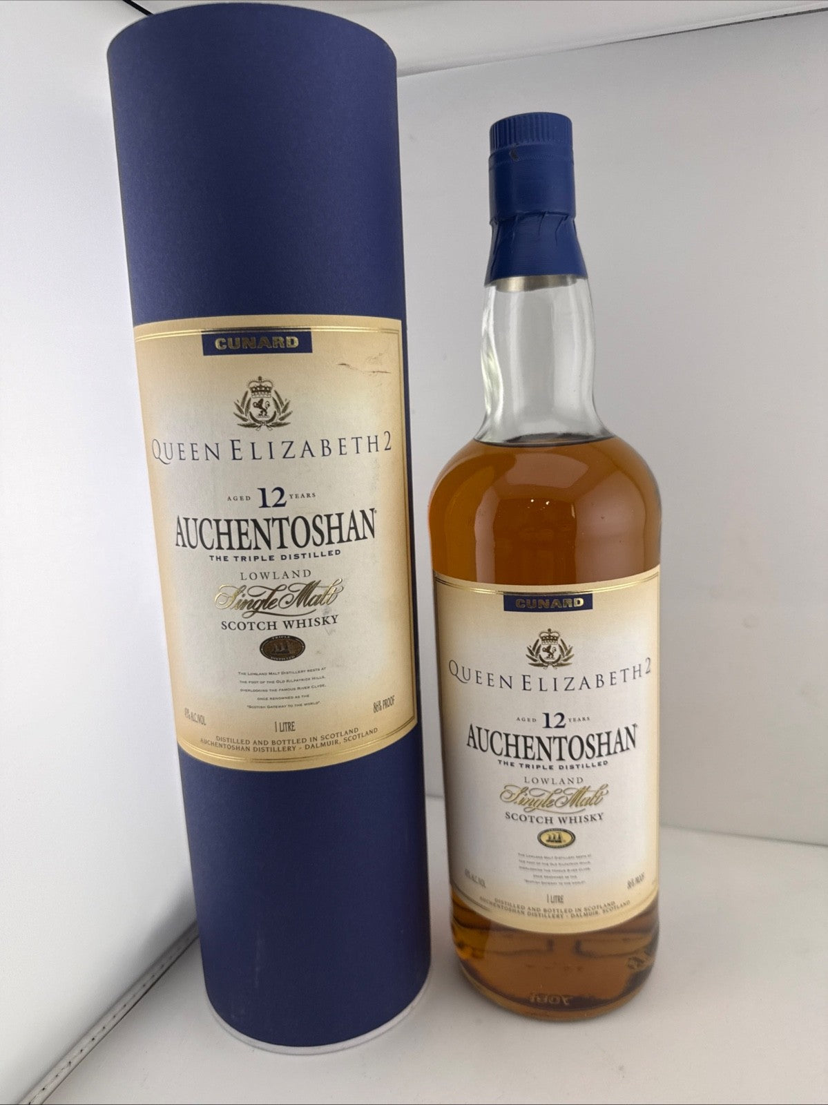 Vintage Cunard QE2 Auchentoshan 12 Year Old 1L Single Malt Whisky Boxed 1990s