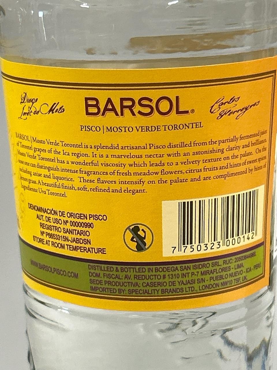 BARSOL PISCO MOSTO VERDE TORONTEL / 70CL / 41.8% cheapest available anywhere