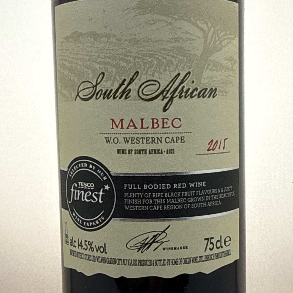 Tesco Finest Malbec 2015 — South Africa — Western Cape — Full Bodied Red — 75cl