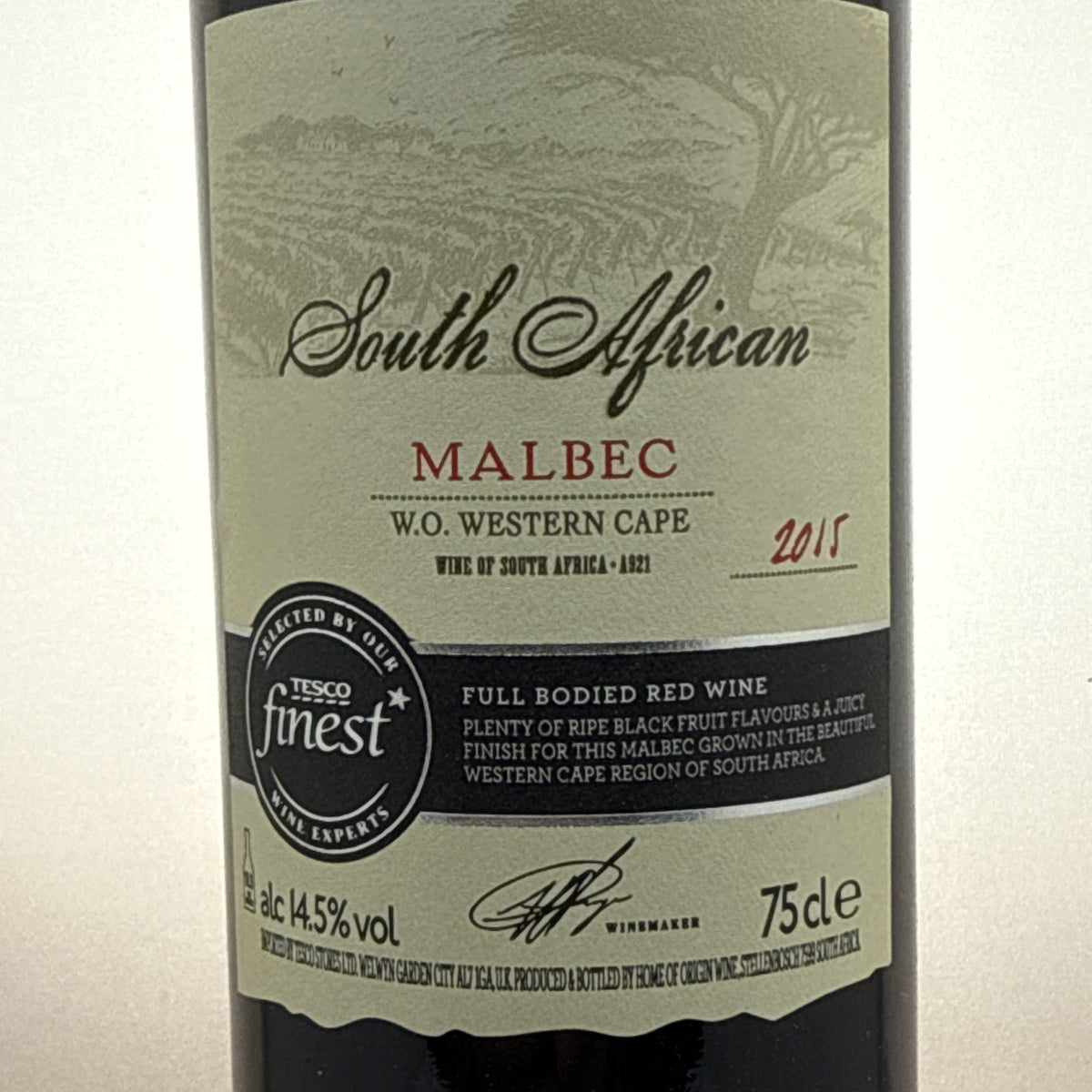 Tesco Finest Malbec 2015 — South Africa — Western Cape — Full Bodied Red — 75cl