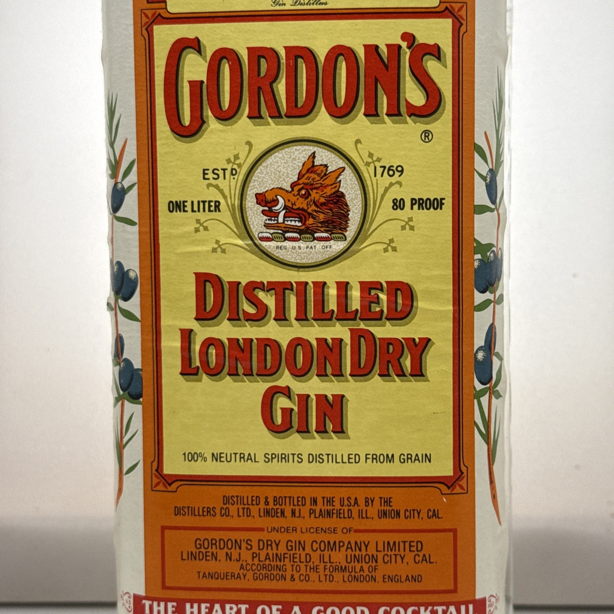 Gordon's London Dry Gin — c.1970s–80s — US Bottling — 1 Litre, 80 Proof