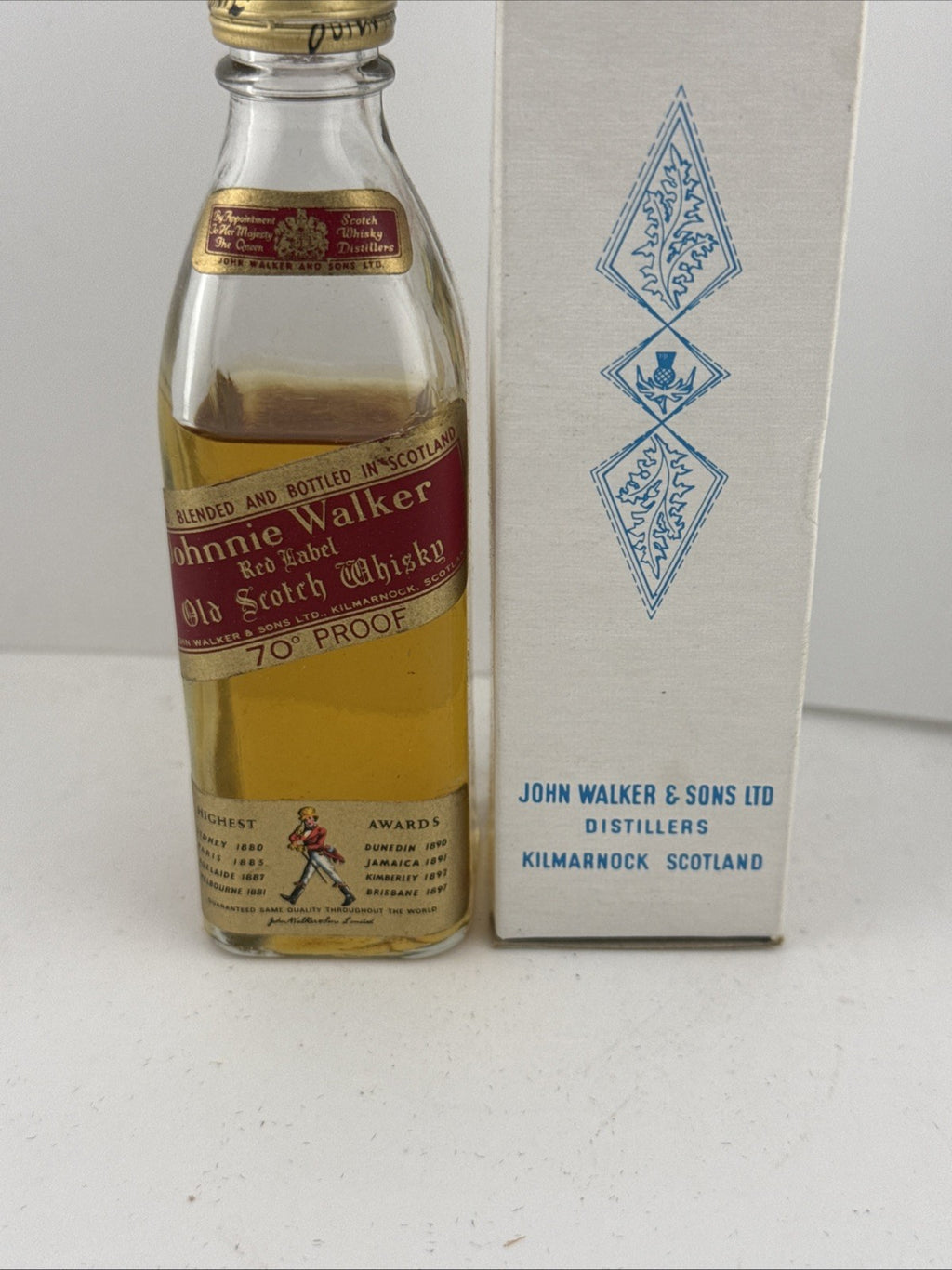 Johnnie Walker Red Label Old Scotch Whisky Miniature 70 Proof c.1970s Boxed Rare